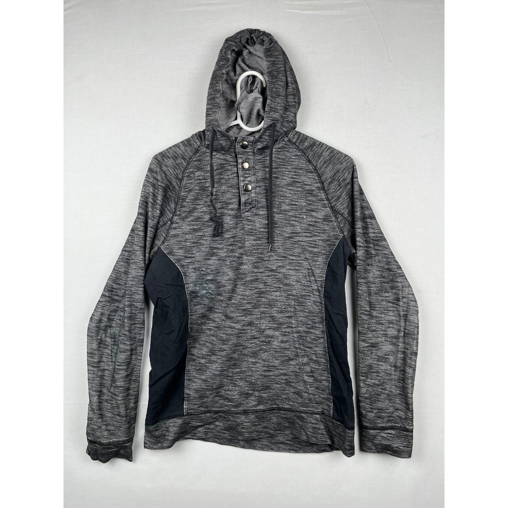 Helix Hoodie Mens M Space Dye Henley Pullover Long Sleeve Grey Black